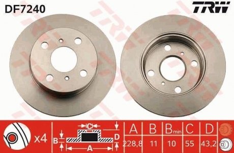 Фото автозапчасти тормозной диск передняя левая/правая TOYOTA STARLET 1.0/1.3/1.5D 12.89-03.96 TRW DF7240