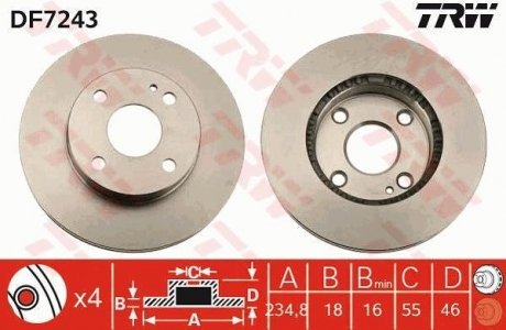 Фото автозапчастини гальмівний диск передня ліва/права KIA AVELLA; MAZDA 323 P V, 323 S IV, MX-5 I 1.3/1.6 08.89-12.01 TRW DF7243