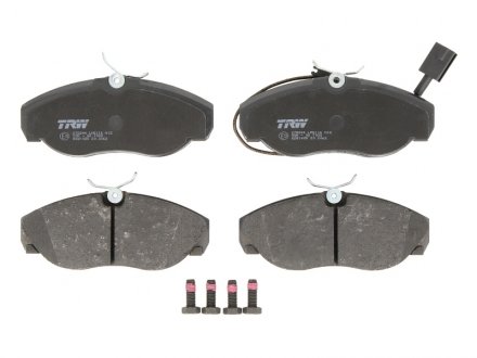 Комплект тормозных колодок передний (с комплектующими; с винтами тормозного суппорта) CITROEN JUMPER; FIAT DUCATO; PEUGEOT BOXER 1.9D-2.8D 03.94-04.02 TRW GDB1425 (фото 1)