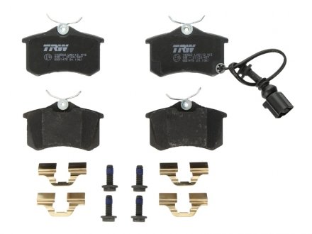Комплект тормозных колодок задний (с комплектующими; с винтами тормозного суппорта) AUDI A2; RENAULT TWINGO II; SEAT IBIZA III, LEON; SKODA FABIA I, FAVORIT FORMAN; Volkswagen GOLF III, POLO 1.2-2.0 12.91- TRW GDB1475