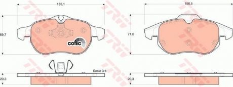 Фото автозапчастини комплект гальмівних колодок передня CADILLAC BLS; FIAT CROMA; OPEL ASTRA H, ASTRA H GTC, SIGNUM, VECTRA C, VECTRA C GTS, ZAFIRA / ZAFIRA FAMILY B; SAAB 9-3, 9-3X 1.6-3.2 02.98- TRW GDB1492 (фото 1)