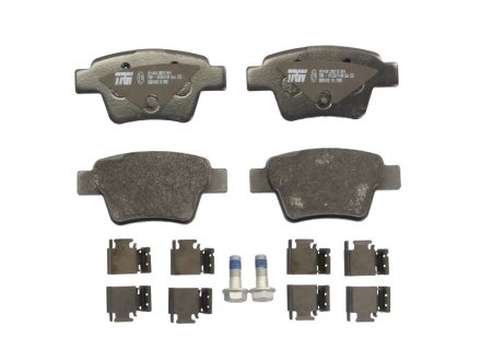 Комплект тормозных колодок задний (с комплектующими; с винтами тормозного суппорта) PEUGEOT 207, 207 CC, 207 SW 1.6/1.6D 02.06- TRW GDB1678 (фото 1)