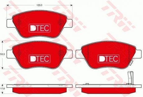 Керамические тормозные накладки передн. FIAT DOBLO, DOBLO CARGO, PANDA; OPEL ADAM, CORSA D 1.0-1.9D 10.01- TRW GDB1700DTE