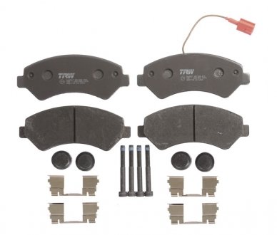 Комплект тормозных колодок передний (с комплектующими; с винтами тормозного суппорта) CITROEN JUMPER; FIAT DUCATO; PEUGEOT BOXER 2.0D-3.0D 04.06- TRW GDB1703 (фото 1)