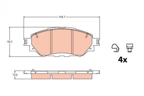 Комплект тормозных колодок TOYOTA HILUX VIII 2.4D/2.7/2.8D 05.15- TRW GDB2196