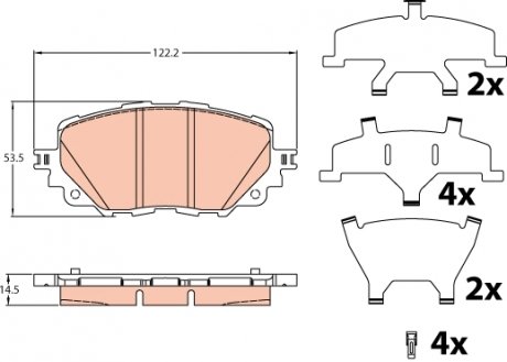 Комплект гальмівних колодок передня ABARTH 124 SPIDER; FIAT 124 SPIDER; MAZDA MX-5 IV, MX-5 RF TARGA 1.4/1.5/2.0 06.15- TRW GDB2200 (фото 1)