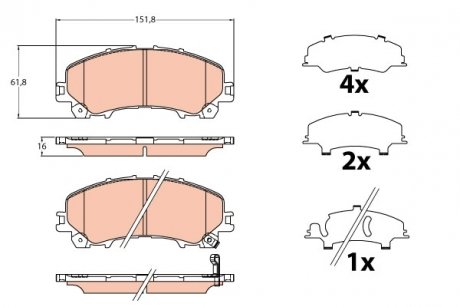 Фото автозапчастини комплект гальмівних колодок INFINITI Q50, Q60, QX50 I; NISSAN X-TRAIL; RENAULT KOLEOS II 1.6-3.7 04.13- TRW GDB2222