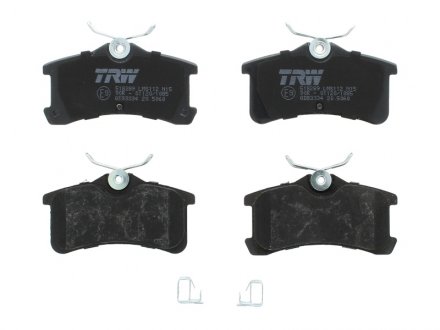 Комплект тормозных колодок задний (с комплектующими; с акустическим датчиком износа) TOYOTA AVENSIS, COROLLA 1.4-2.0D 10.99-02.03 TRW GDB3334 (фото 1)