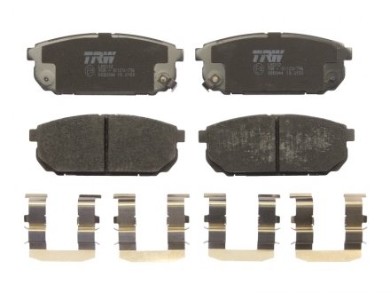 Комплект гальмівних колодок задній (з комплектуючими; з акустичним датчиком зносу) KIA SORENTO I 2.4-3.5 08.02- TRW GDB3344