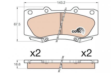 Фото автозапчастини комплект гальмівних колодок передня TOYOTA HILUX VII 2.5D/3.0D 03.05-09.15 TRW GDB3534