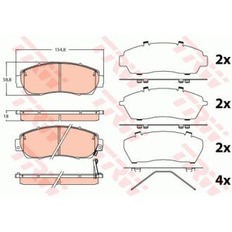 Фото автозапчасти комплект тормозных колодок передняя (с акустическим датчиком износа) HONDA CROSSTOUR, CR-V IV, CR-V V, ODYSSEY 1.5-3.5 09.05- TRW GDB3581