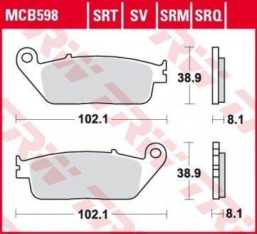 Фото автозапчасти тормозные колодки шоссейный sinter BMW C; CAGIVA 900, GRAN CANYON, NAVIGATOR; HONDA CB, CB-1, CBF, CBR, CBX, FMX, FORZA, GL, JADE, NC, NSS, NT, NTV, PC, RS, ST, VF, VFR, VT, VTR, VTX 125-1500 1987- TRW MCB598SV (фото 1)