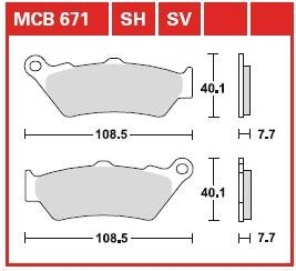 Фото автозапчастини гальмівні колодки шосейне/гоночні sinter BMW F, G, HP2, K, R; DUCATI DIAVEL, GT, MONSTER, SCRAMBLER, SPORT, SPORTCLASSIC, XDIAVEL; MOTO GUZZI BREVA, CALIFORNIA, CENTAURO, GRISO 400-2300 1997-2020 TRW MCB671SH