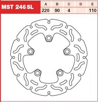 Тормозной диск задний Сталь толщина 4мм количество монтажных отверстий 5 диаметр фиксирующего отверстия 10,5мм (для трассы) SUZUKI GSX-R, SV, TL 600/750/1000 1996-2016 TRW MST246SL (фото 1)