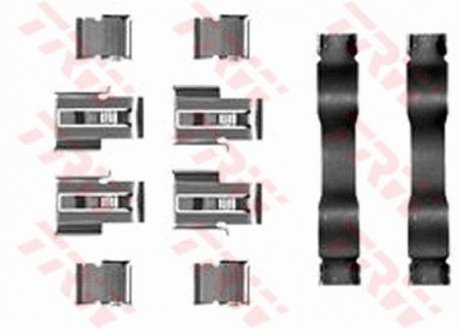 Монтажный набор задних тормозных накладок задний/перед MITSUBISHI COLT III, CORDIA, GALANT III, GALANT IV, TREDIA; TOYOTA COROLLA, COROLLA FX 1.3-2.4 09.82-10.94 TRW PFK229 (фото 1)