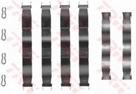 Монтажный набор задних тормозных накладок передняя ABARTH RITMO; DACIA 1310, NOVA; RENAULT 12, 14, 15, 16, 17, 18, 18 VARIABLE, 20, 21, 25, 30, 4, 5, 6, FUEGO 1.0-2.8 09.65-07.04 TRW PFK66 (фото 1)