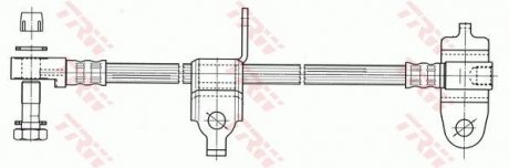 Тормозной шланг изогнутая передняя левая/правая (длина 475мм, M10x1, упругий элемент) FORD TRANSIT 2.0D-2.4D 01.00-05.06 TRW PHD953