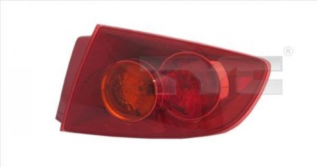 Задний фонарь левый (наружный, цвет поворота оранжевый, цвет стекла красный) MAZDA 3 Седан 10.03-12.06 TYC 11-5350-21-2