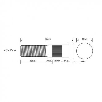 Фото автозапчастини болт колеса ROR M22x1.5x87mm довжина різьби-46mm Universal Components A1789