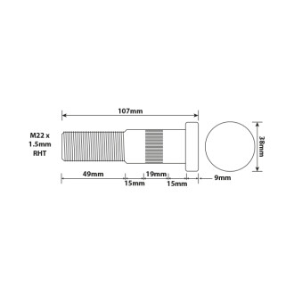 Фото автозапчасти болт колеса ROR M22x1.5x108mm длина резьбы-50mm Universal Components A2000