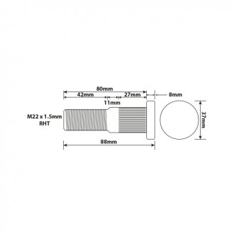 Фото автозапчастини болт колеса TRAILOR, FRUEHAUF, SMB M22x1.5x80/88mm Universal Components KLTH0171