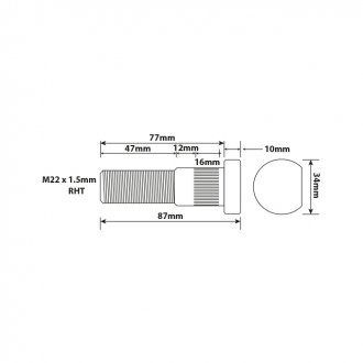 Фото автозапчастини шпилька колісна M22х76мм Universal Components KLTH0269