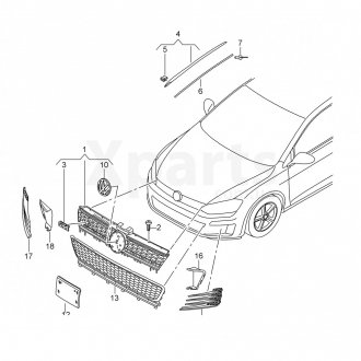 Решетка в бампер Volkswagen Golf VII GTI 13- правая VAG 5G0853666E9B9