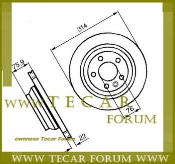 Диск тормозной задний Transporter V/Touareg 1,9-3,2L 03-> (314X22mm) (DF4718S<= DF4718) VAG 7L6615601G (фото 1)