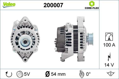 Фото автозапчастини генератор (14В, 100А) OPEL ASTRA F, ASTRA G, COMBO TOUR, COMBO/MINIVAN, CORSA C, MERIVA A, SIGNUM, SPEEDSTER, TIGRA, VECTRA C, VECTRA C GTS, ZAFIRA A 1.3D-2.0 01.96- Valeo 200007