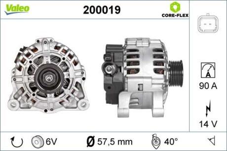 Фото автозапчастини генератор (14В, 80А) CITROEN BERLINGO, BERLINGO MULTISPACE, BERLINGO/MINIVAN, C4, C4 GRAND PICASSO I, C4 I, C4 PICASSO I, C5 I, C5 II, C5 III, C8, JUMPY, NEMO/MINIVAN, XSARA 1.1-2.2 06.96- Valeo 200019