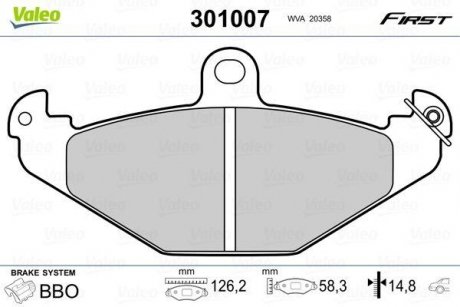 Фото автозапчасти колодки гальмівні RENAULT T. LAGUNA/SAFRANE 92-01 Valeo 301007