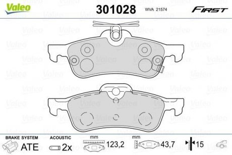 Фото автозапчасти тормозные колодки задние DAIHATSU CHARADE; TOYOTA YARIS 1.0i-1.5Hybrid 01.06- Valeo 301028