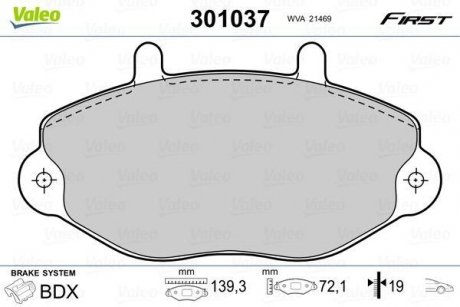 Фото автозапчасти колодки тормозные FORD P. TRANSIT 91-00 BEZ CZUJNIKA Valeo 301037