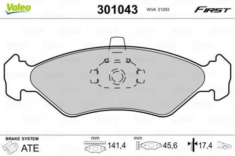 Тормозные колодки дисковые FORD/MAZDA Fiesta/Escort/121 1,0-1,8 передние 89-08 Valeo 301043 (фото 1)