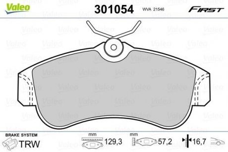 Фото автозапчастини колодки гальмівні передні NISSAN ALMERA II, PRIMERA 1.5dCi-2.2dCi 06.96-07.02 Valeo 301054