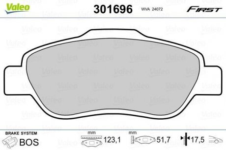 Фото автозапчасти колодки тормозные передние FIAT PANDA 1.2/1.2LPG/1.3D 09.03- Valeo 301696