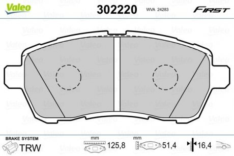 Фото автозапчасти тормозные колодки дисковые FORD/MAZDA Fiesta/2 1,25-1,6 передние 07- Valeo 302220