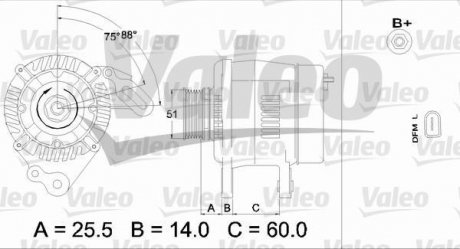 Фото автозапчастини генератор (14В, 90А) AUDI A2; SEAT ALHAMBRA, ALTEA, ALTEA XL, AROSA, CORDOBA, IBIZA II, IBIZA III, IBIZA IV, IBIZA IV SC, IBIZA IV ST, LEON, TOLEDO III; SKODA FABIA I, FABIA II 1.0-2.0 04.96- Valeo 437403