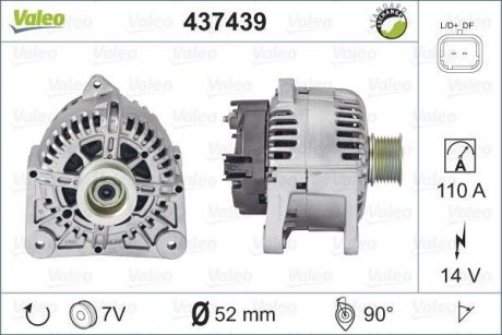 Фото автозапчастини генератор (14В, 110А) RENAULT GRAND SCENIC II, LAGUNA II, MEGANE II, SCENIC II 1.9D/2.0 08.02- Valeo 437439