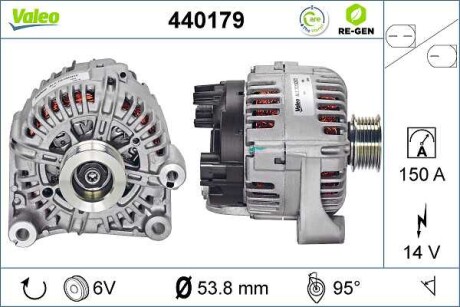 Фото автозапчасти генератор (14В, 150А) BMW 3 (E90), 3 (E91), 5 (E60), 5 (E61), 7 (E65, E66, E67), X3 (E83) 2.0D/3.0D 09.03-06.12 Valeo 440179