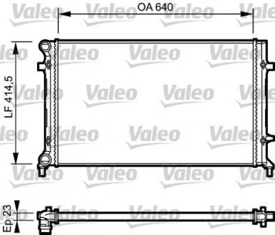 Радіатор охолодження Volkswagen Caddy 1.9TDI 03-(650x415x23) Alum. (d=32mm/32mm) Valeo 734332