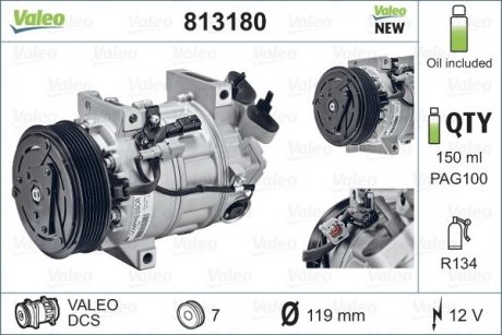 Фото автозапчасти компрессор кондиционера RENAULT LAGUNA, LAGUNA III 2.0 10.07-12.15 Valeo 813180