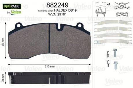 Комплект тормозных колодок задний/передний Renault MIDLUM; VOLVO FL II 4.1D-7.2D 01.00- Valeo 882249 (фото 1)