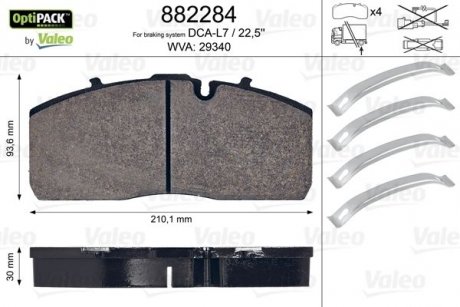 Фото автозапчасти колодки тормозные, WVA29340 Valeo 882284