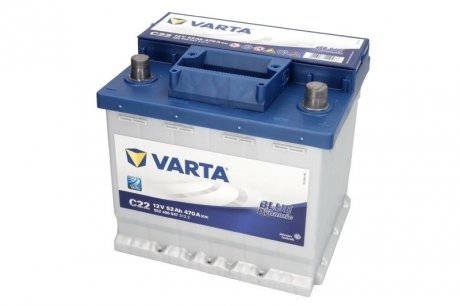 Аккумулятор 12V 52Ah/470A BLUE DYNAMIC (P+1) 207x175x190 B13 - ножка высотой 10,5 мм (стартер) VARTA B552400047 (фото 1)