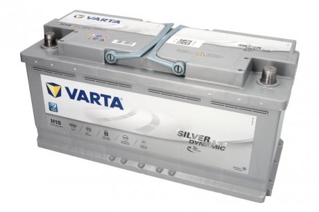 Акумулятор 12V 105Ah/950A START&STOP AGM (P+ стандартний полюс) 393x175x190 B13 - ніжка висотою 10,5 мм (agm/стартер) VARTA VA605901095 (фото 1)