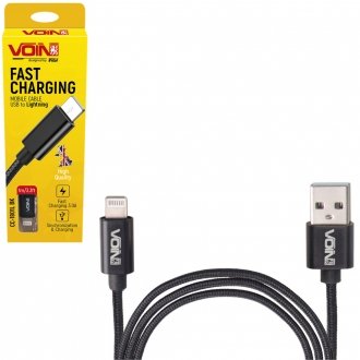 Кабель USB - Lightning 3А, 1m, black (быстрая зарядка/передача данных) Voin CC-1801L BK (фото 1)