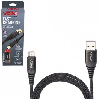 Фото автозапчасти кабель USB - Micro USB 3А, 1m, black (швидка зарядка/передача даних) Voin CC-4201M BK