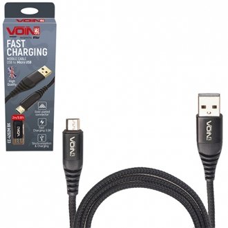 Фото автозапчасти кабель USB - Micro USB 3А, 2m, black (швидка зарядка/передача даних) Voin CC-4202M BK