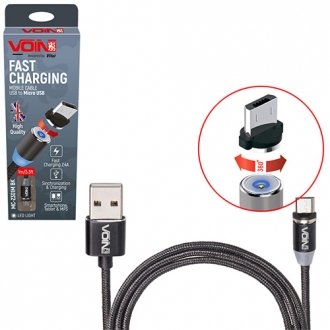 Фото автозапчасти кабель магнітний USB - Micro USB 2,4А, 1m, black (тільки зарядка) Voin MC-2301M BK